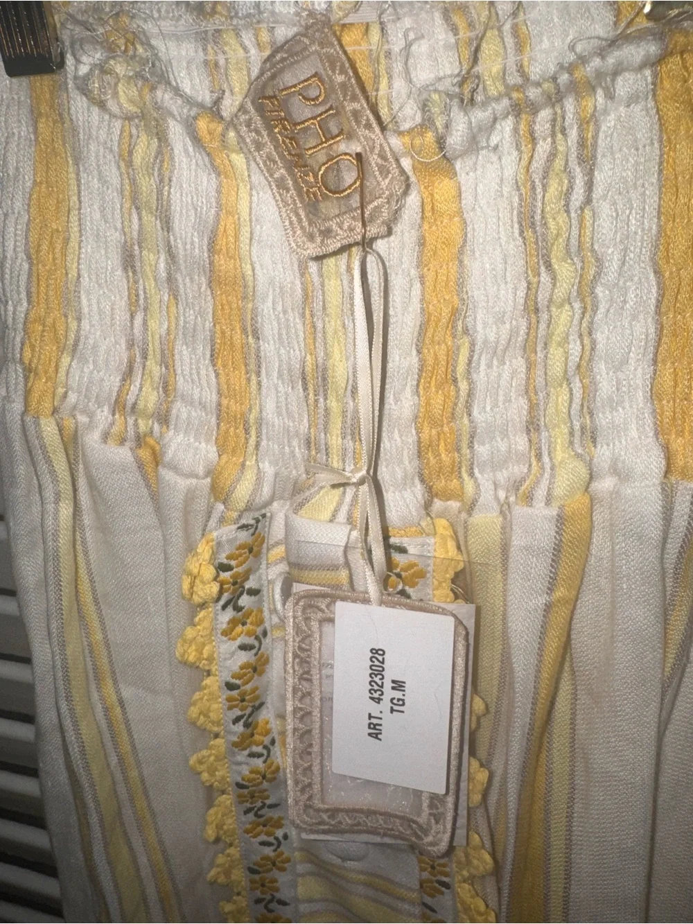 Pro Firenze Linen Women's Yellow & White Striped scalloped Maxi Skirt NWT